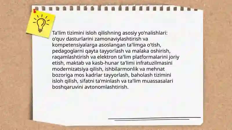 Ta'lim tizimini isloh qilishning asosiy yoʻnalishlari 3