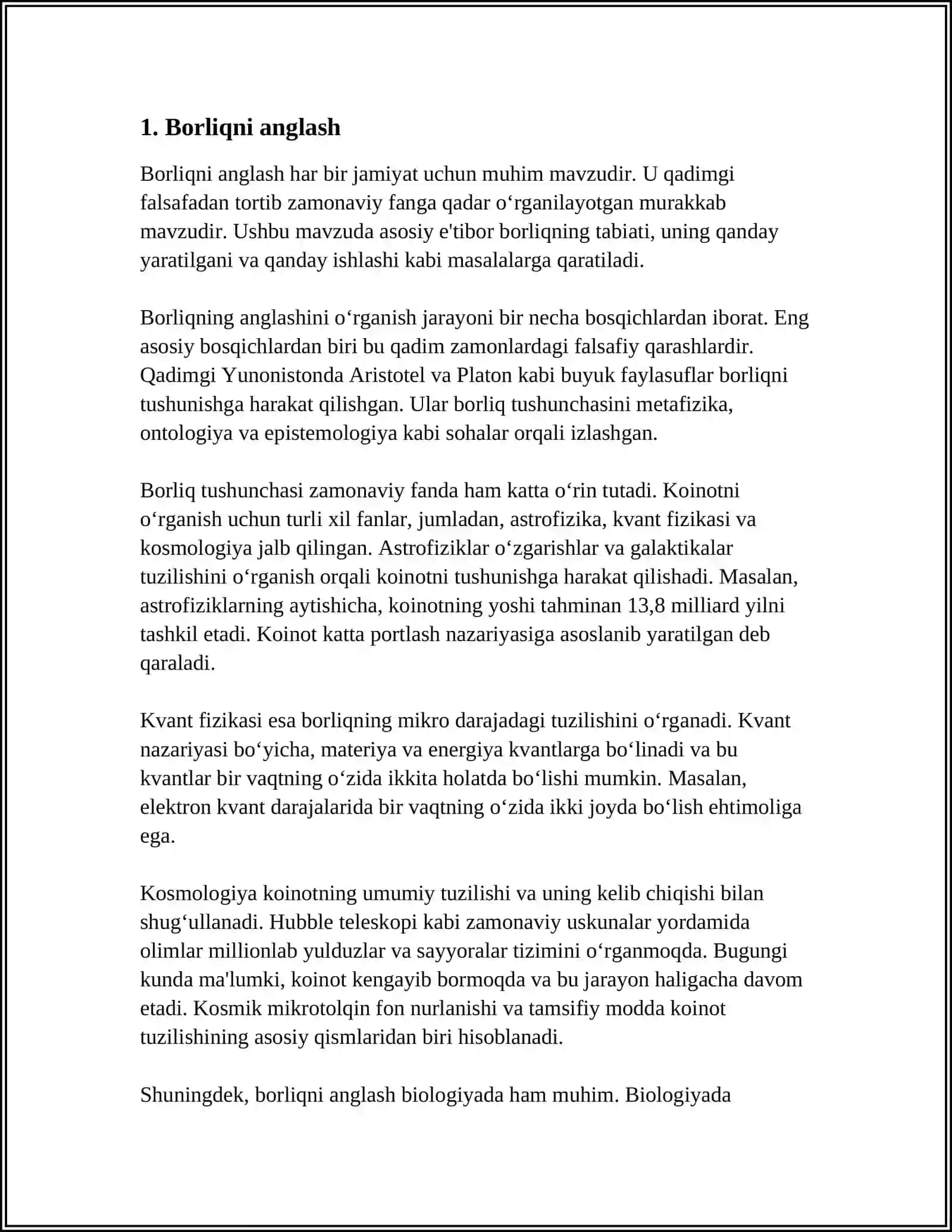 BORLIQ FALSAFASIDAN 20 TA TEST 3