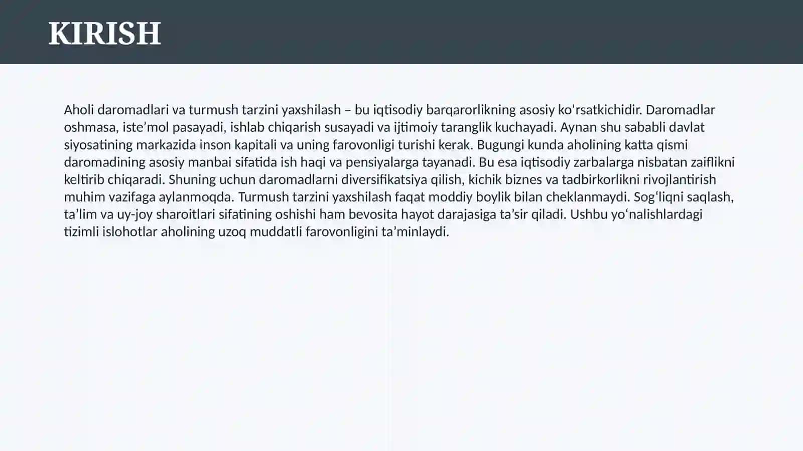 AHOLI DAROMADLARI VA TURMUSH TARZINI YAXSHILASHNING USTUVOR YO’NALISHLARI 3