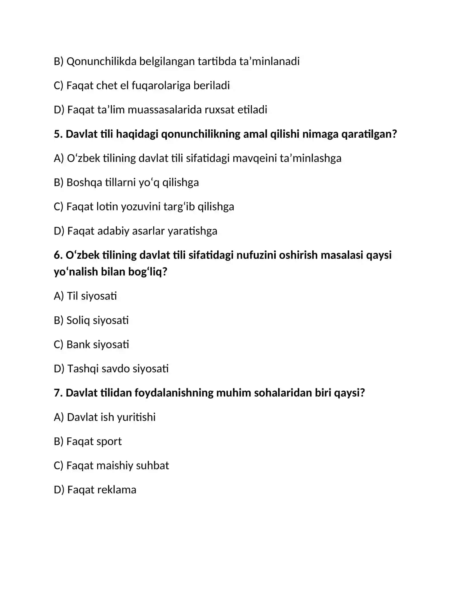 Davlat tili bo‘yicha 250 ta test savollari va javoblari | O‘zbek tili | Ishga kirish testlariga tayy 3