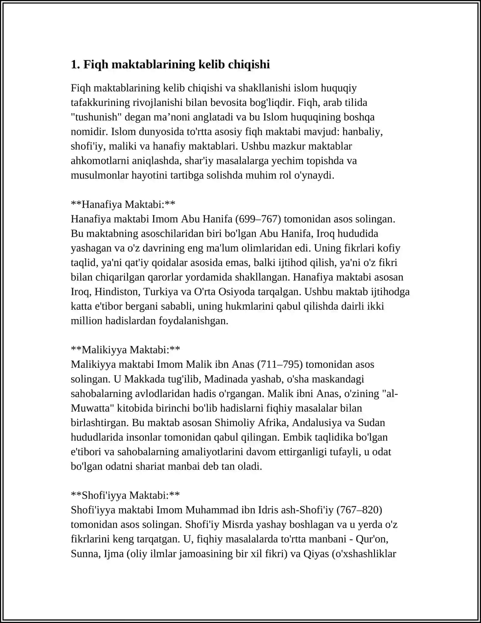 Fiqh maktablarining vujudga kelishi 3