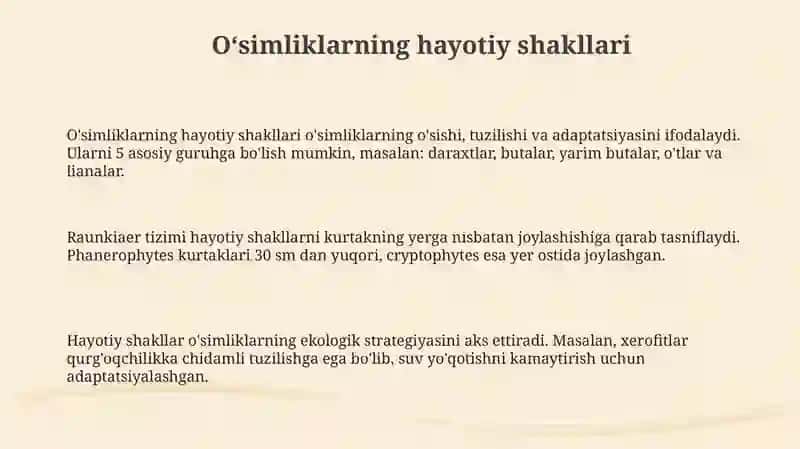 O'simliklarning hayotiy shakillari 3