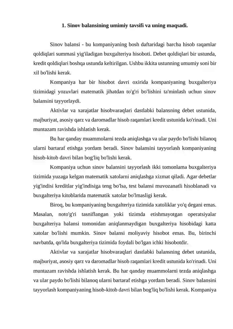 SINOV BALANSI VA XATOLAR 3