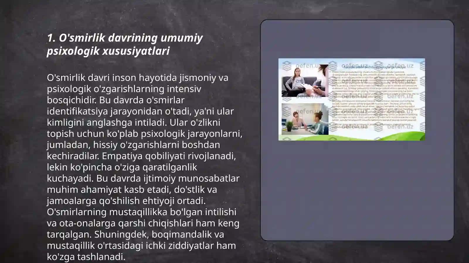 O'smirlik davrida psixik rivojlanish xususiyatlari 3