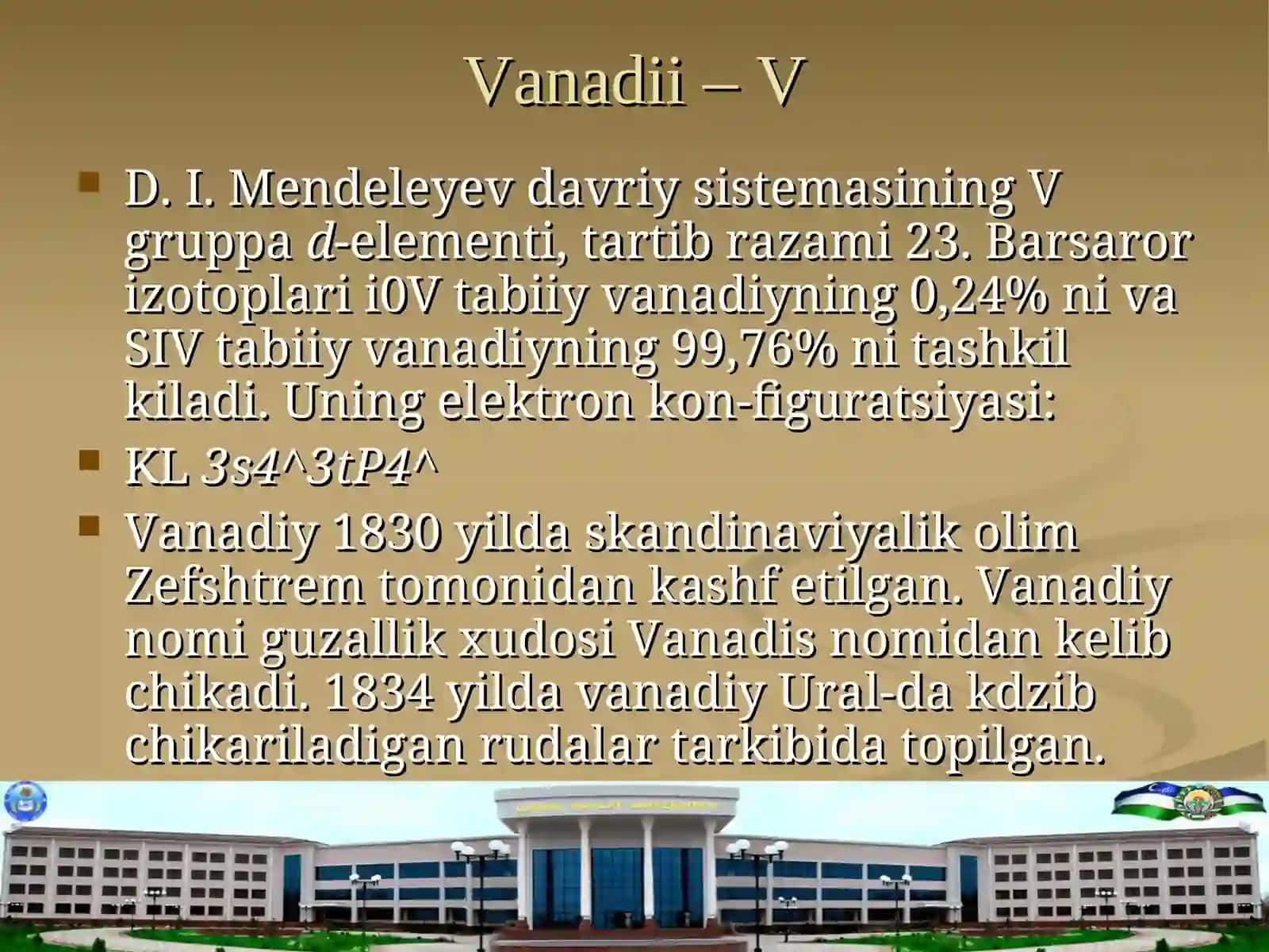 V guruhning d-elementlari. elementlarning umumiy tafsifi. Atomlarning tuzilishi. 3