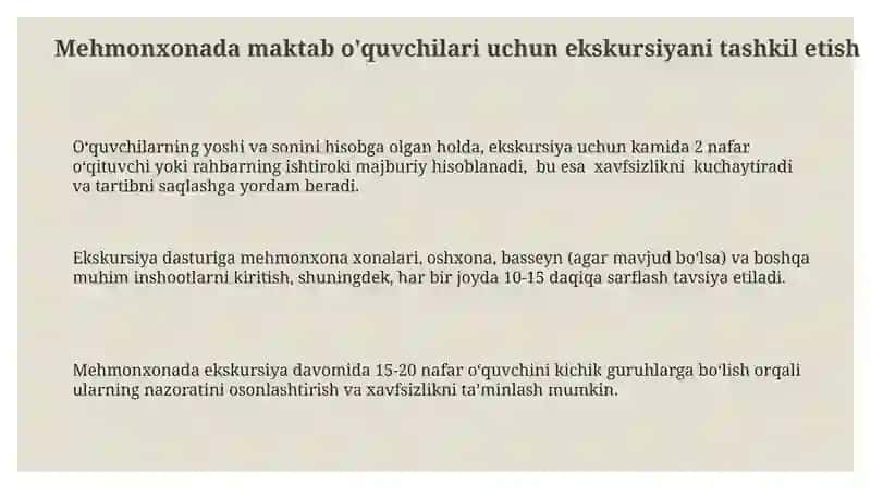 Mehmonxona bo'ylab ekskursiya tashkil etish 3