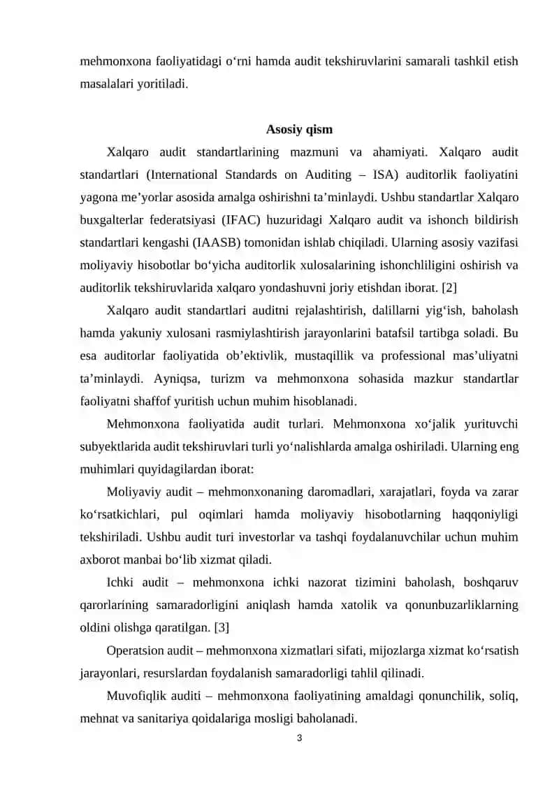 Xalqaro Audit Standartlari va Mehmonxona Tekshiruvlari 3