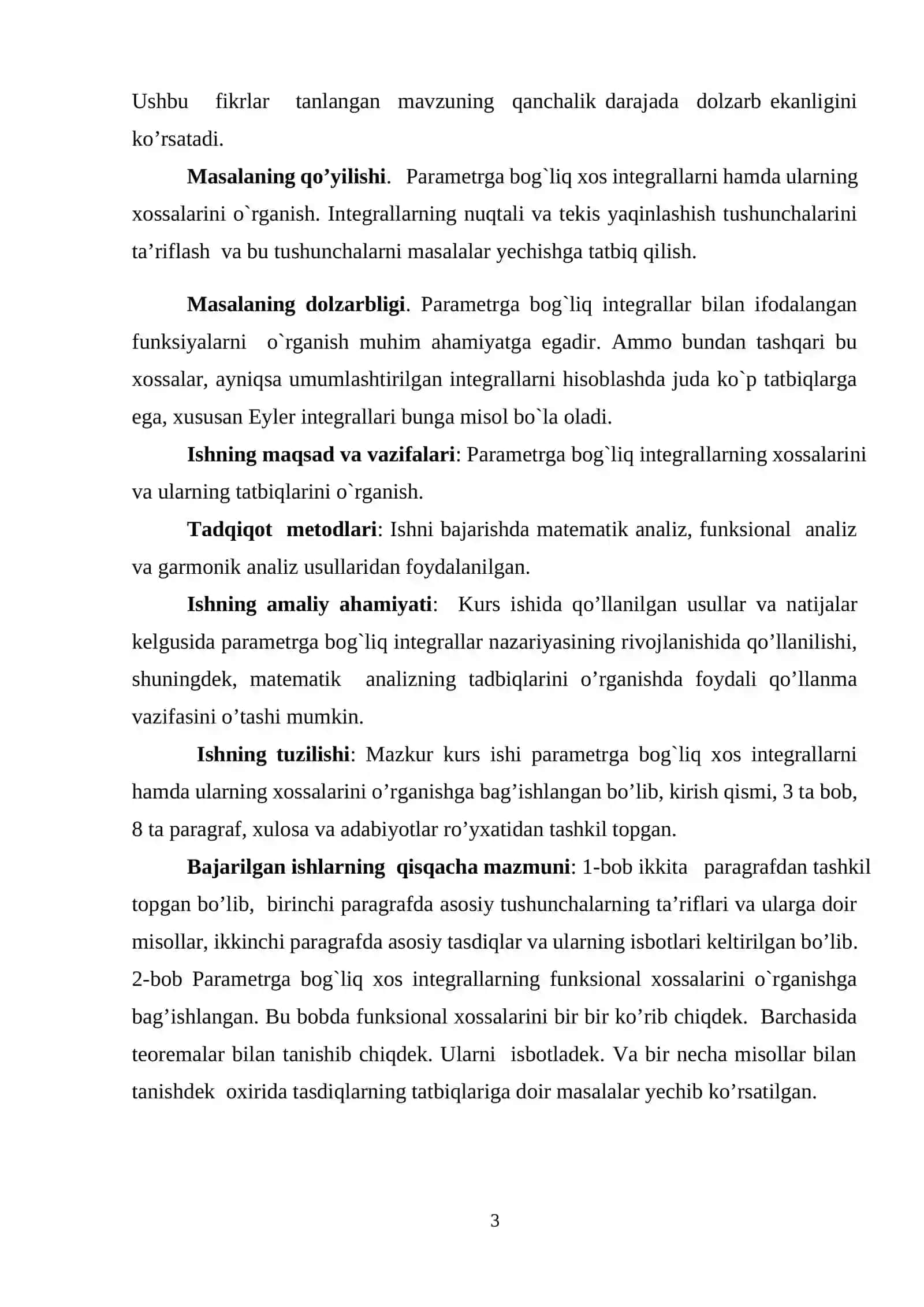 Parametrga bog`liq xosmas integrallar. Eyler integrallari 3