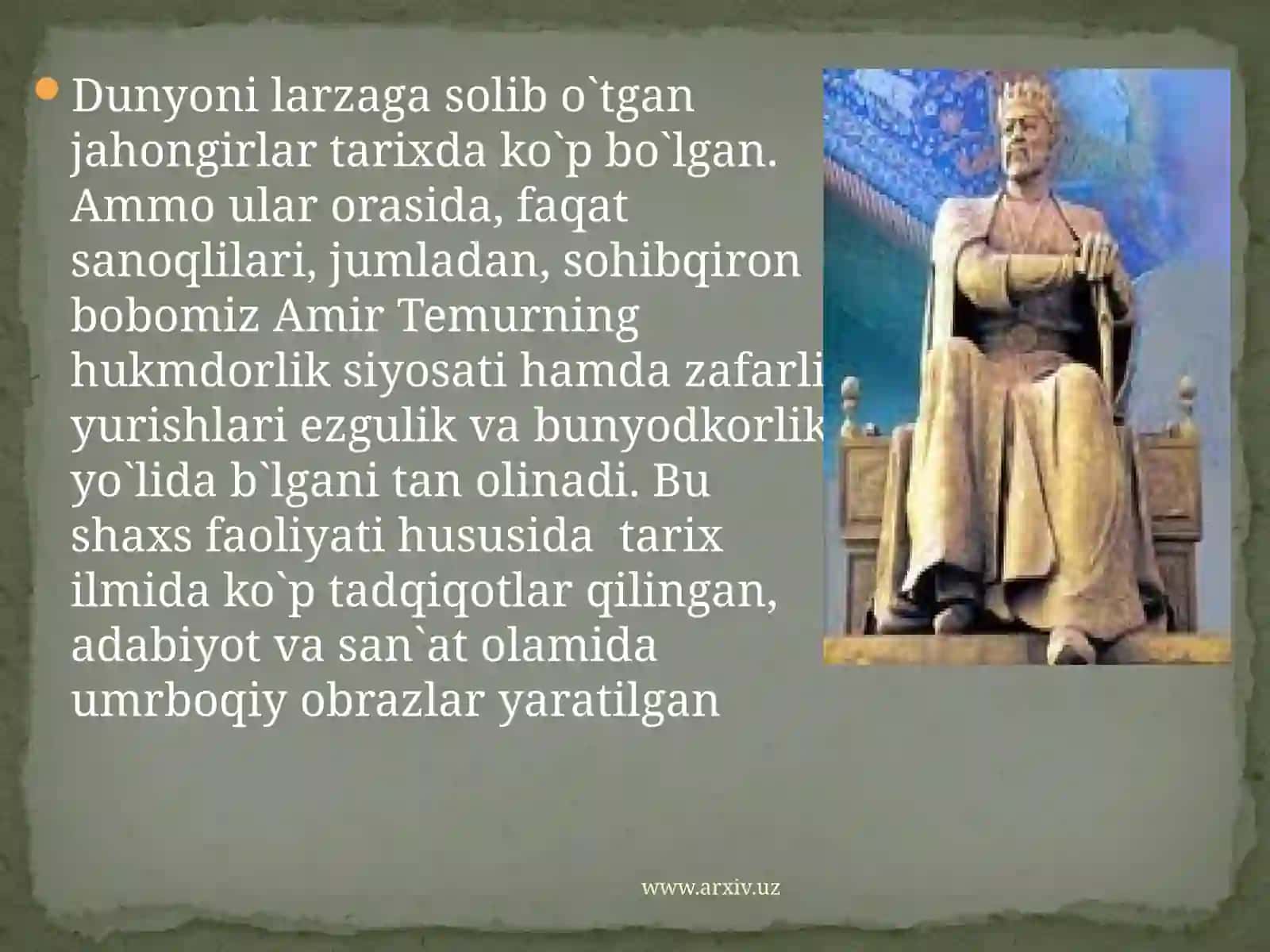 "AmirTemur" G`arbni larzaga solgan siymo 3