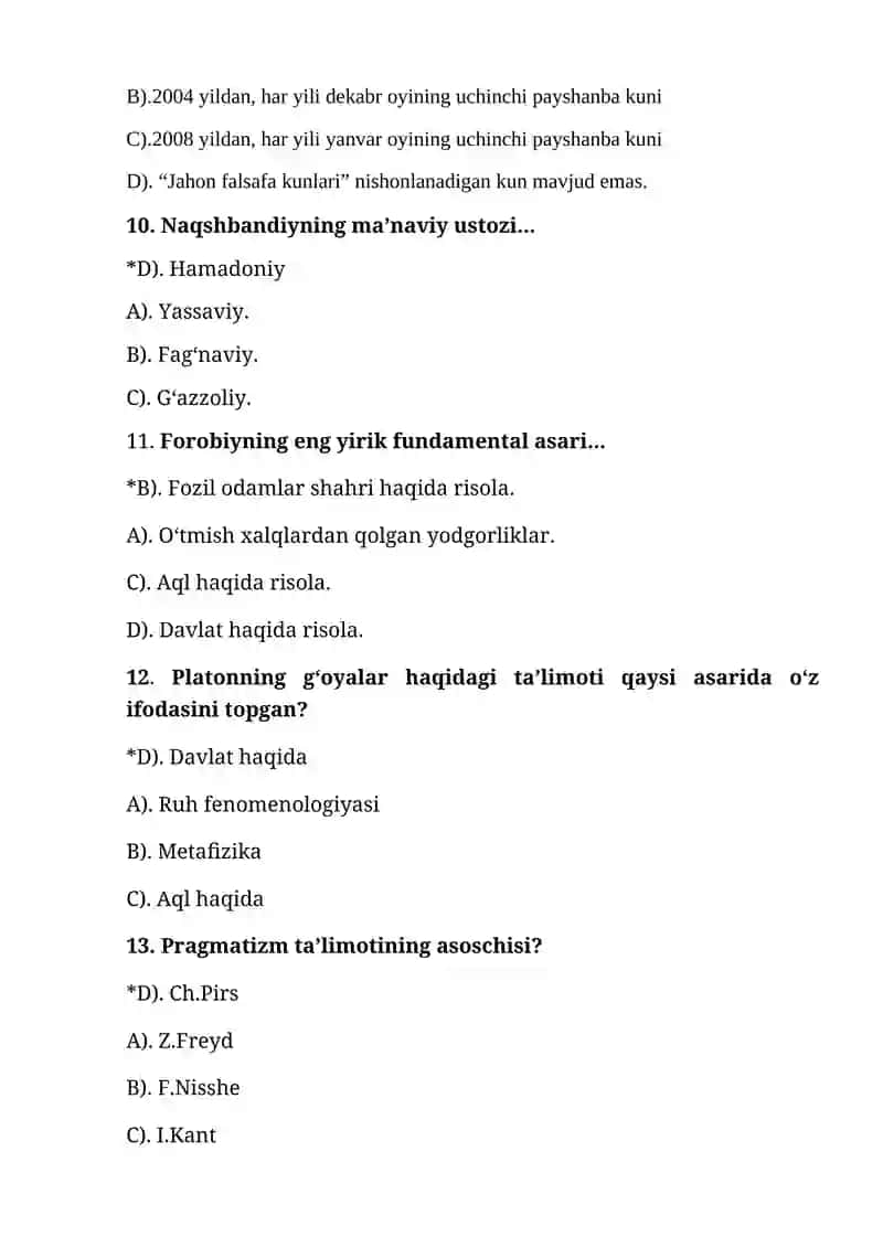 Falsafa fanidan testlar to'plami 3
