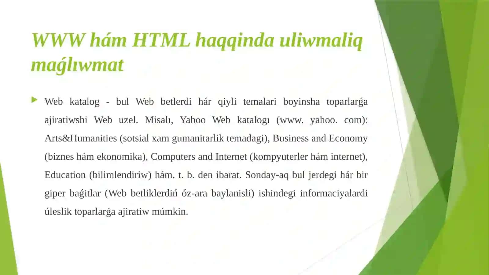 Veb-saytlar jaratıw usılları. HTML tilinde Web-bet tijaratıw: gipertekst, tegler 3