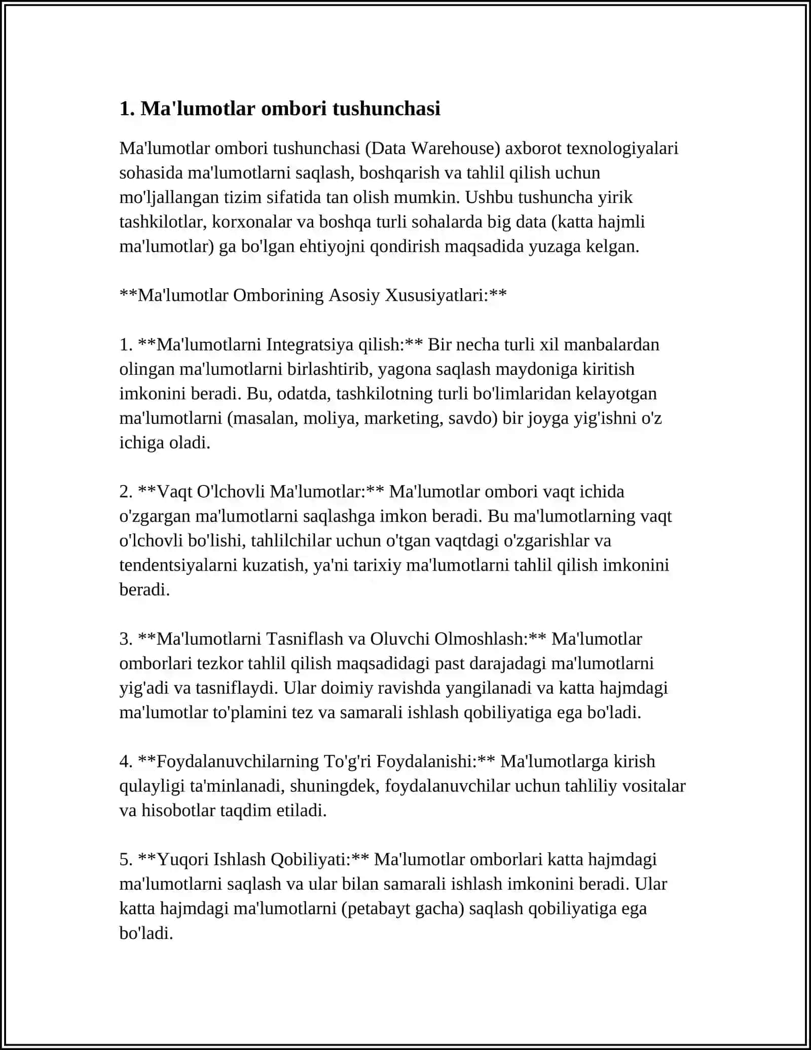 MA'LUMOTLAR OMBORI HAQIDA TUSHUNCHA.MA'LUMOTLAR OMBORINI BOSHQARISH TIZIMLARI 3