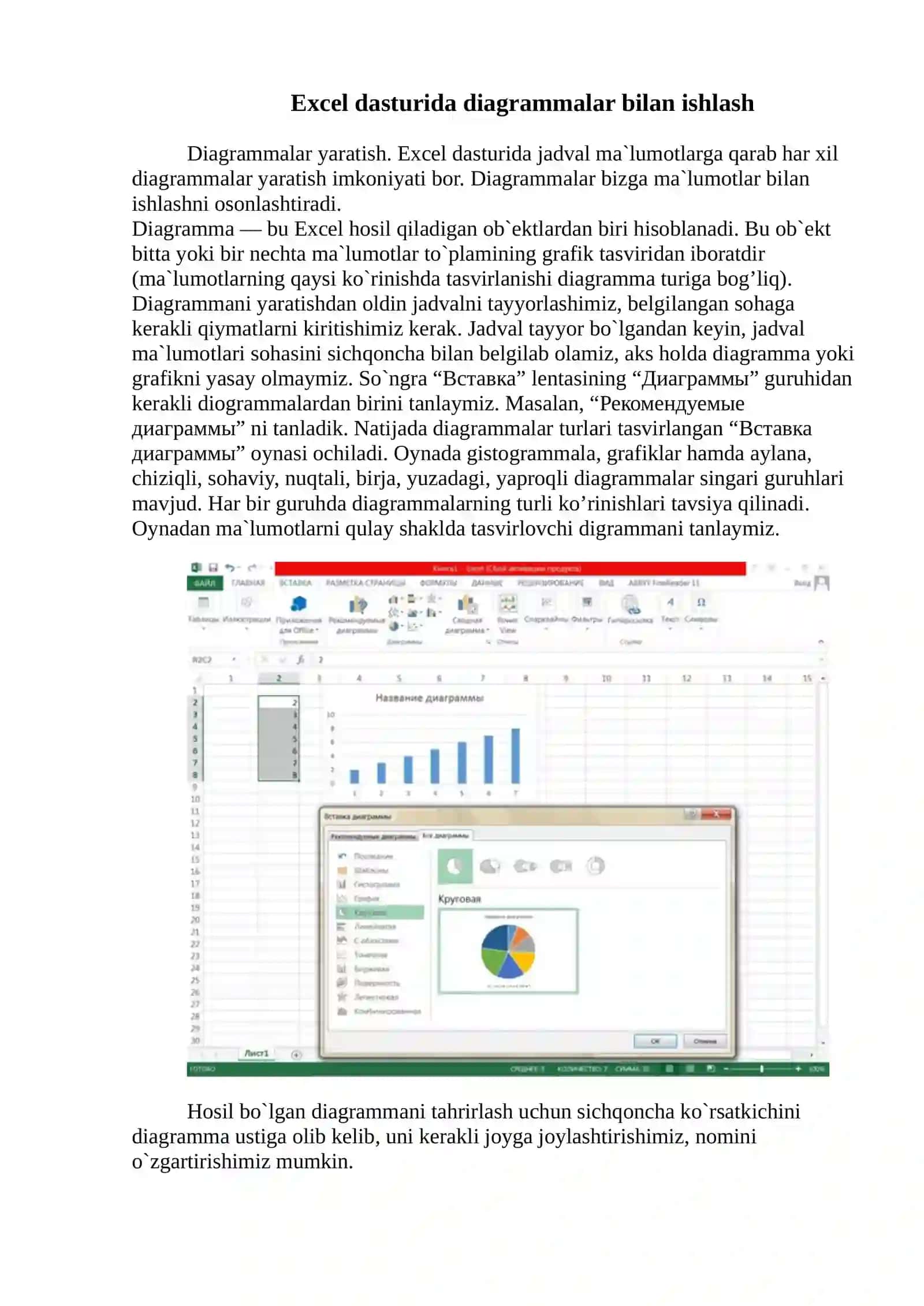 MsExcel dasturida diagrammalar bilan ishlash 3