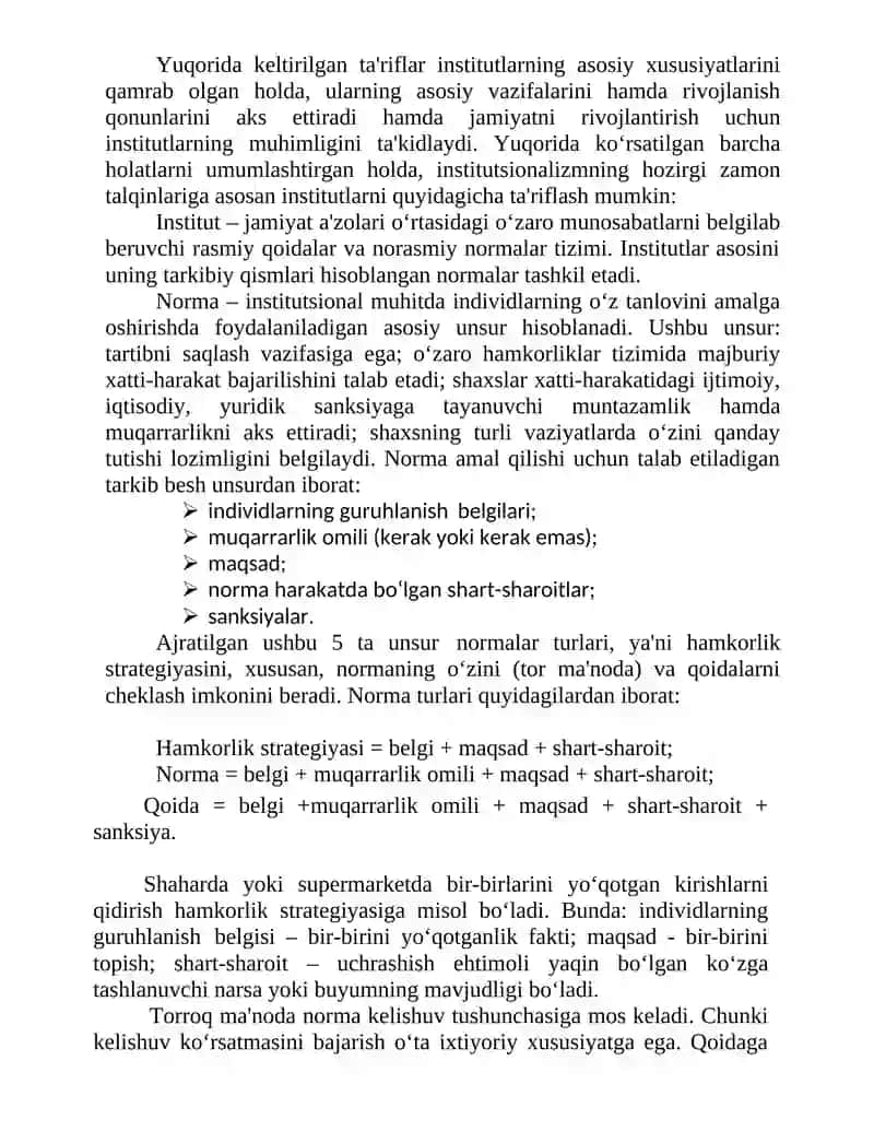 Institutlar va ularning jamiyat rivojlanishidagi roli. 3