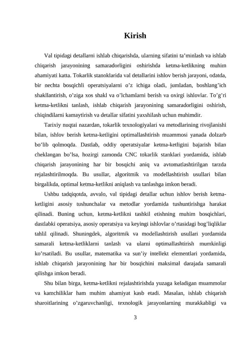 VAL TIPIDAGI DETALLAR UCHUN ISHLOV BERISH KETMA-KETLIGINI TUZISH 3