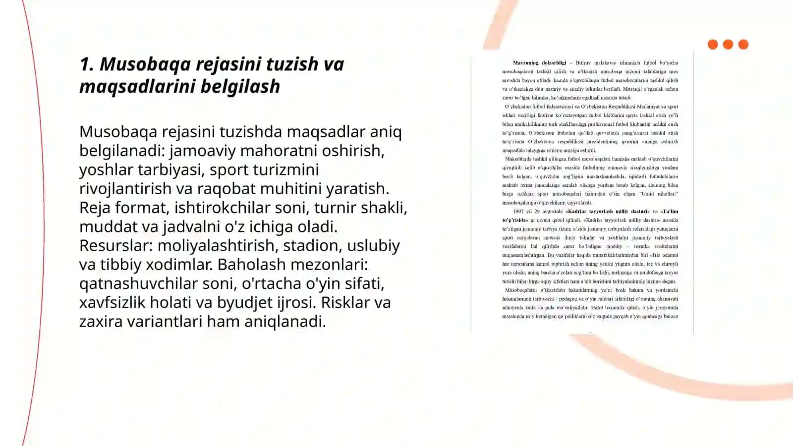 Musobaqa rejasini tuzish va maqsadlarini belgilash 3