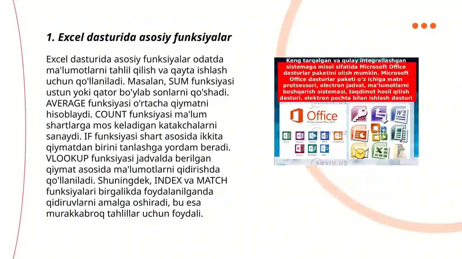 Excel dasturida asosiy funksiyalar 3
