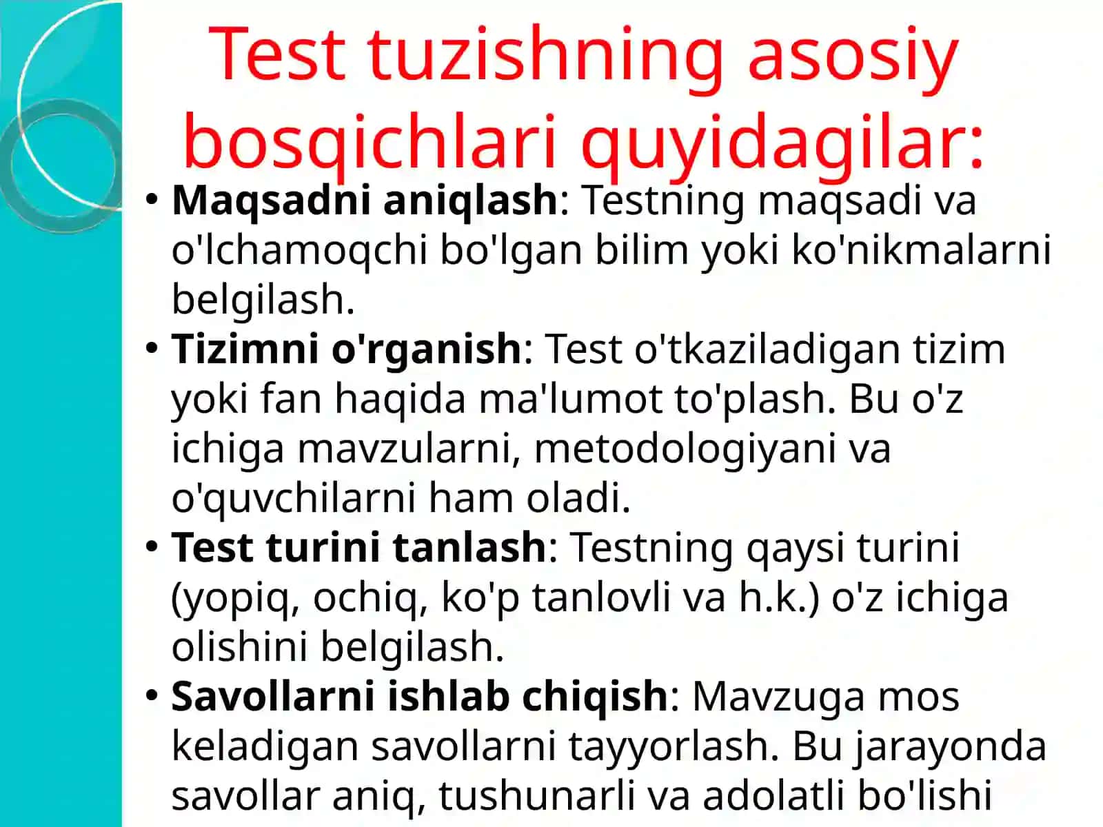 TEST TUZISHNING ASOSIY BOSQICHLARI 3