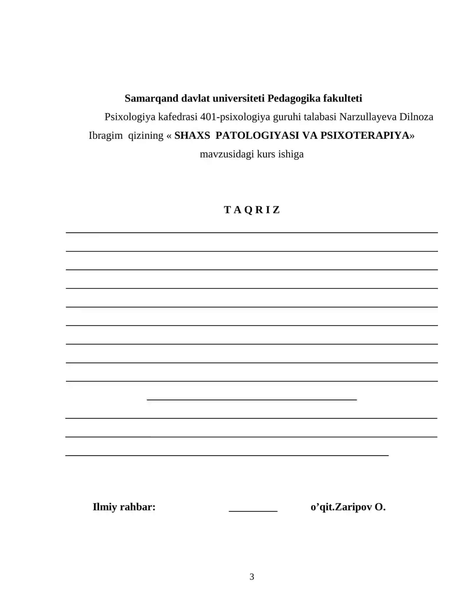 SHAXS PATOLOGIYASI VA PSIXOTERAPIYA 3