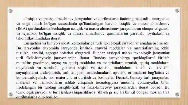 Issiqlik va massa almashinuv jarayonlari 3