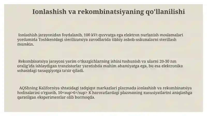 Ionlanish va rekombinasiya 3
