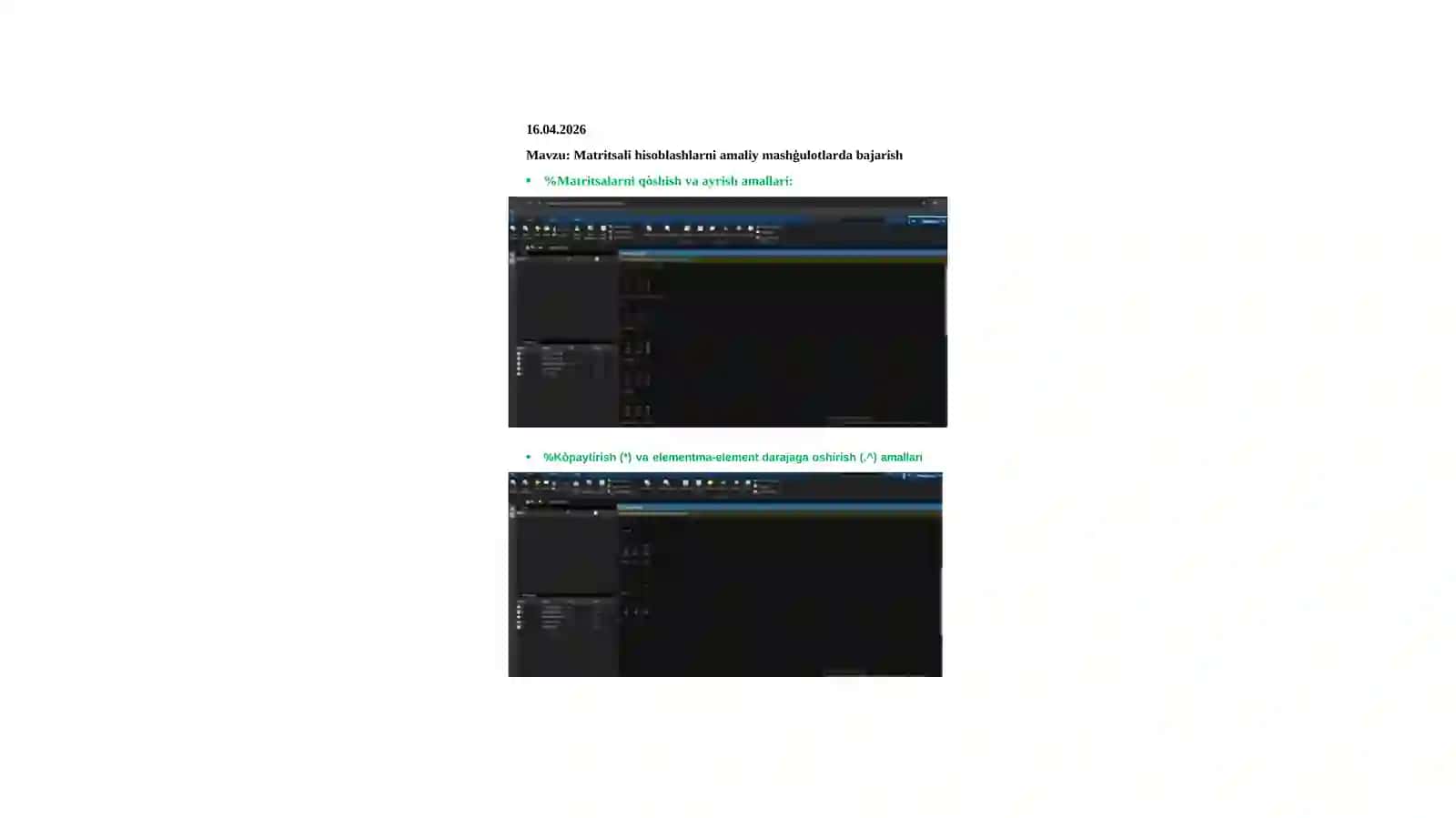 MATLAB ASOSLARI FANIDAN AMALIY TOPSHIRIQ 3