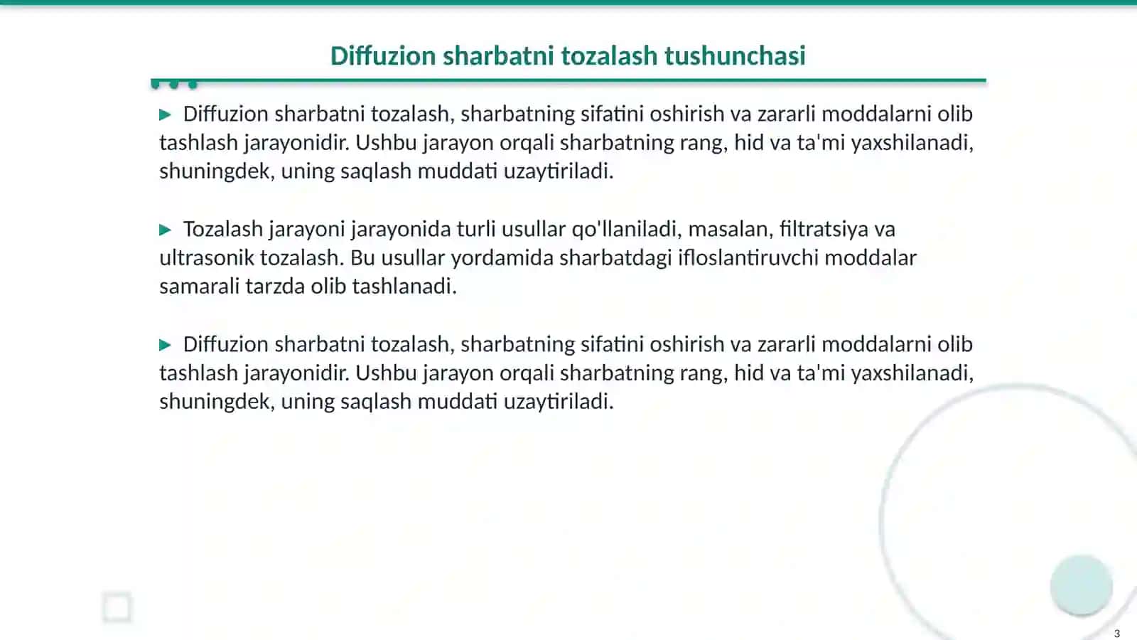 Diffuzion sharbatni tozalash 3