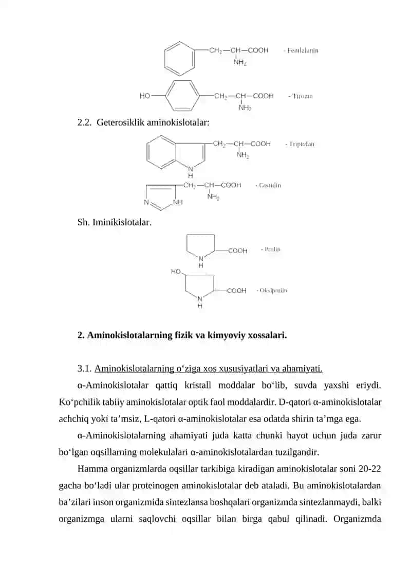 AMINOKISLOTALAR, TUZILISHI, XOSSALARI VA VAKILLARI 3