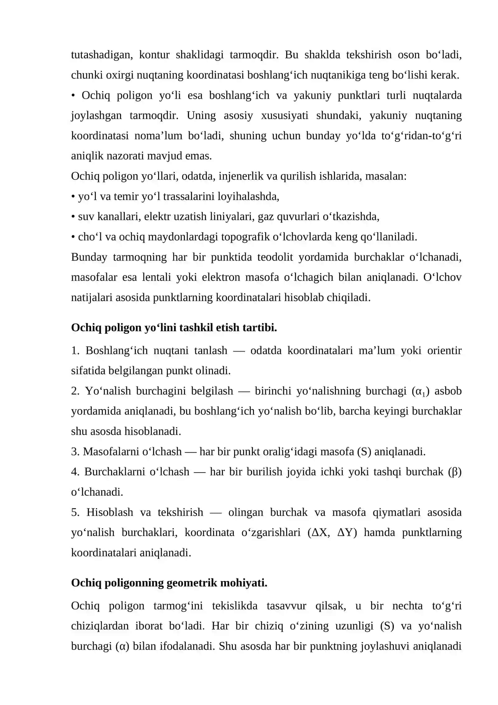 Ochiq poligon punktlarining koordinalarini hisoblash va jadval holiga keltirish 3