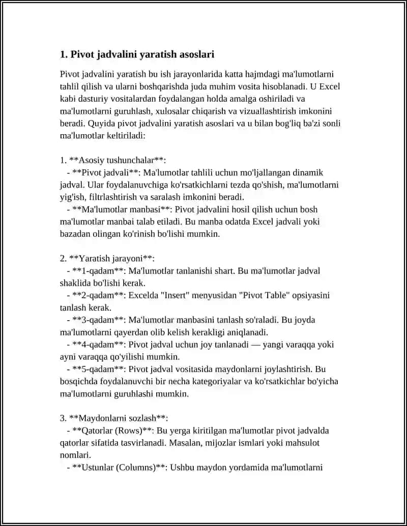 Pivot jadvalini yaratish va taxrirlash 3