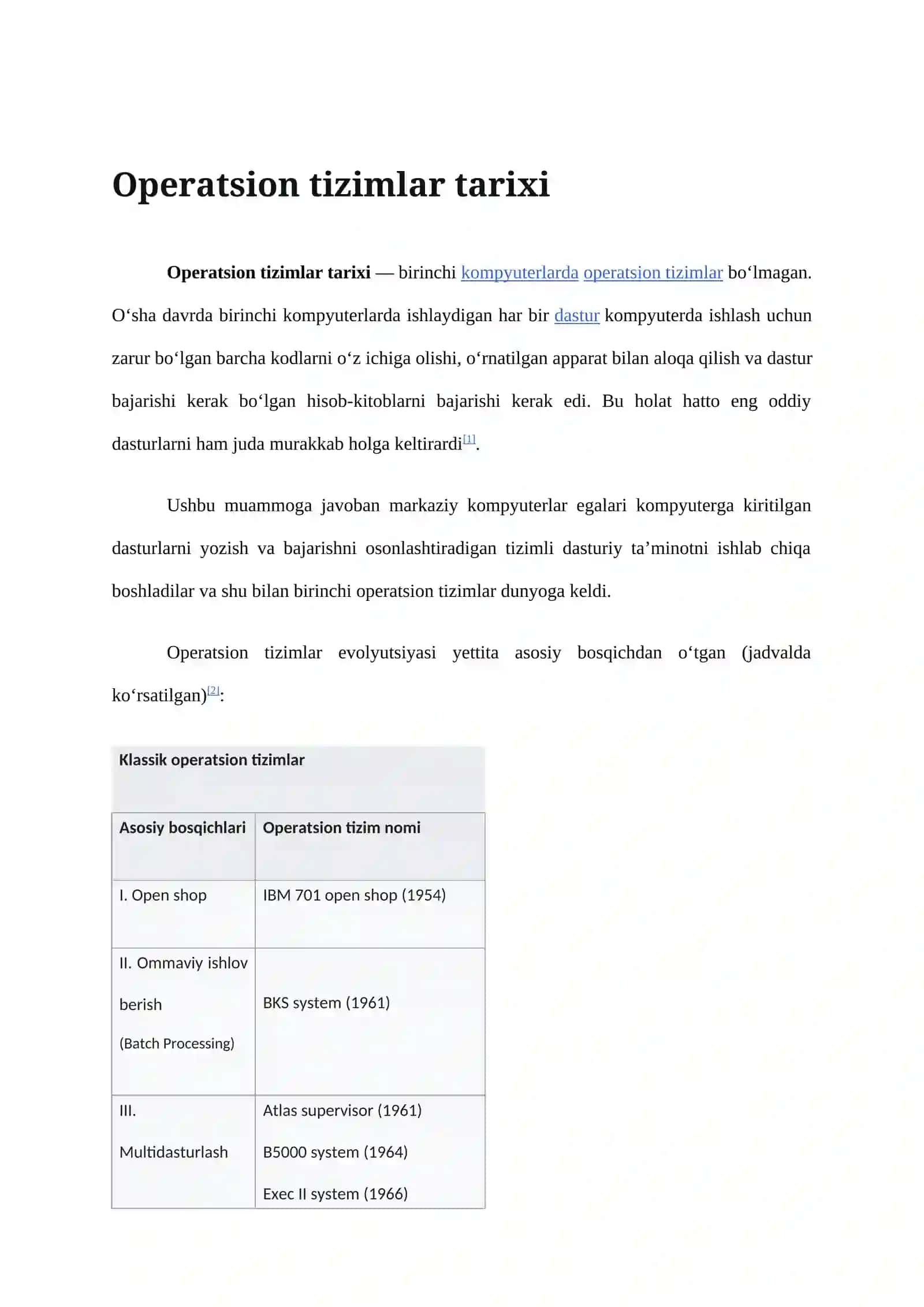 "Operatsion tizimlar tarixi" mavzusiga yozilgan Mustaqil ish 3