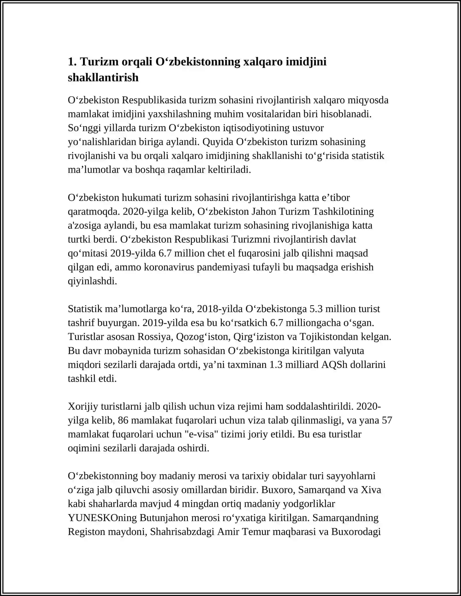 O'ZBEKISTON IMIDJINI OSHIRISHDA TURIZMNING O'RNI 3