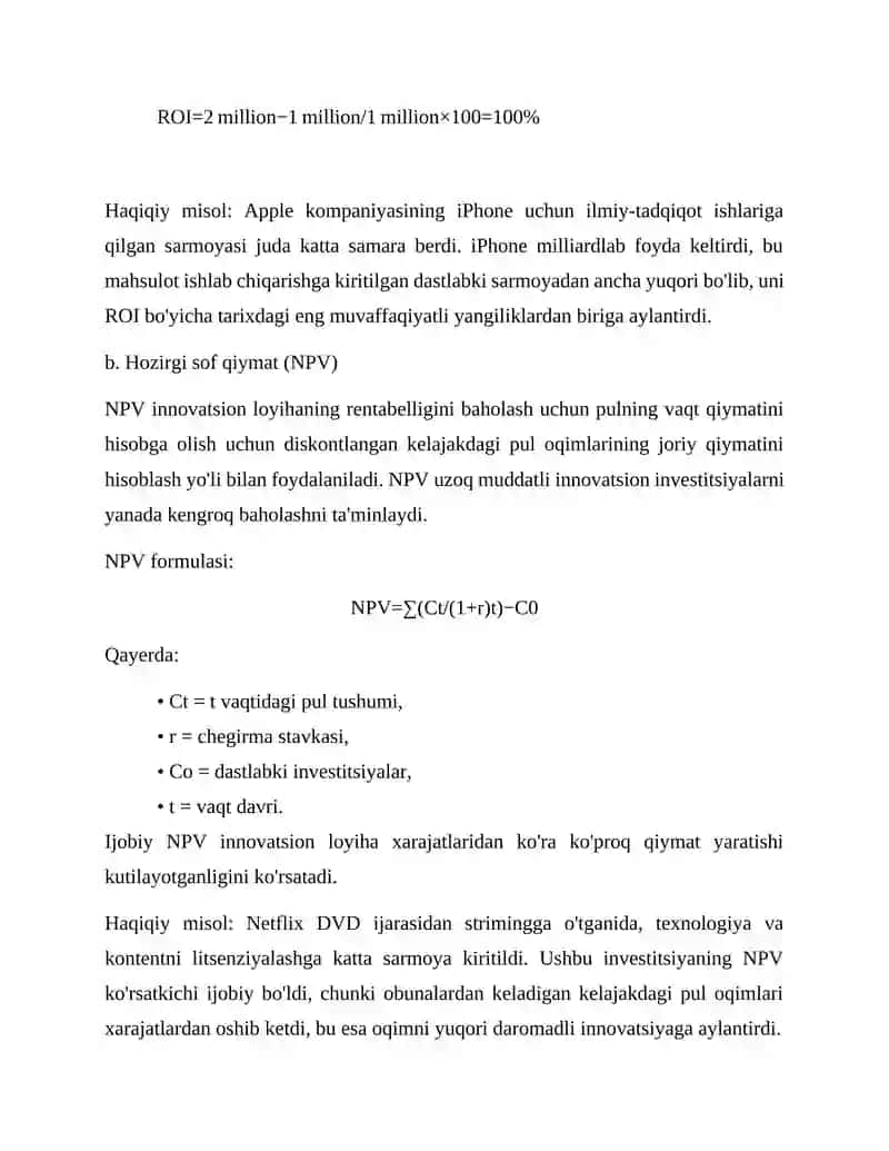 Innovatsion faoliyatning iqtisodiy samaradorligini baholash 3