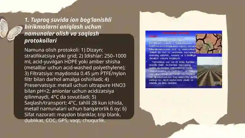 Tuproq suvining ifloslanishida ion bogʻlanishli birikmalarni aniqlash 3