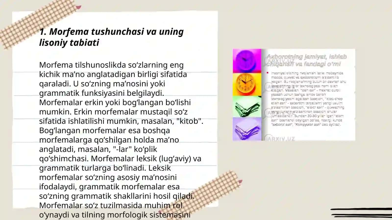Morfema va uning turlari lisoniy xususiyatlari va nutqiy voqelanishi 3