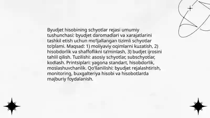 Budjet hisobining schyotlar rejasi va uning qo’llanilishi 3