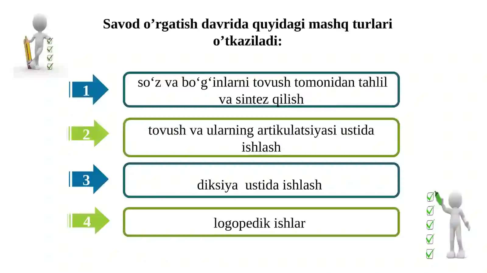 Savod o‘rgatishda mashq turlari 3