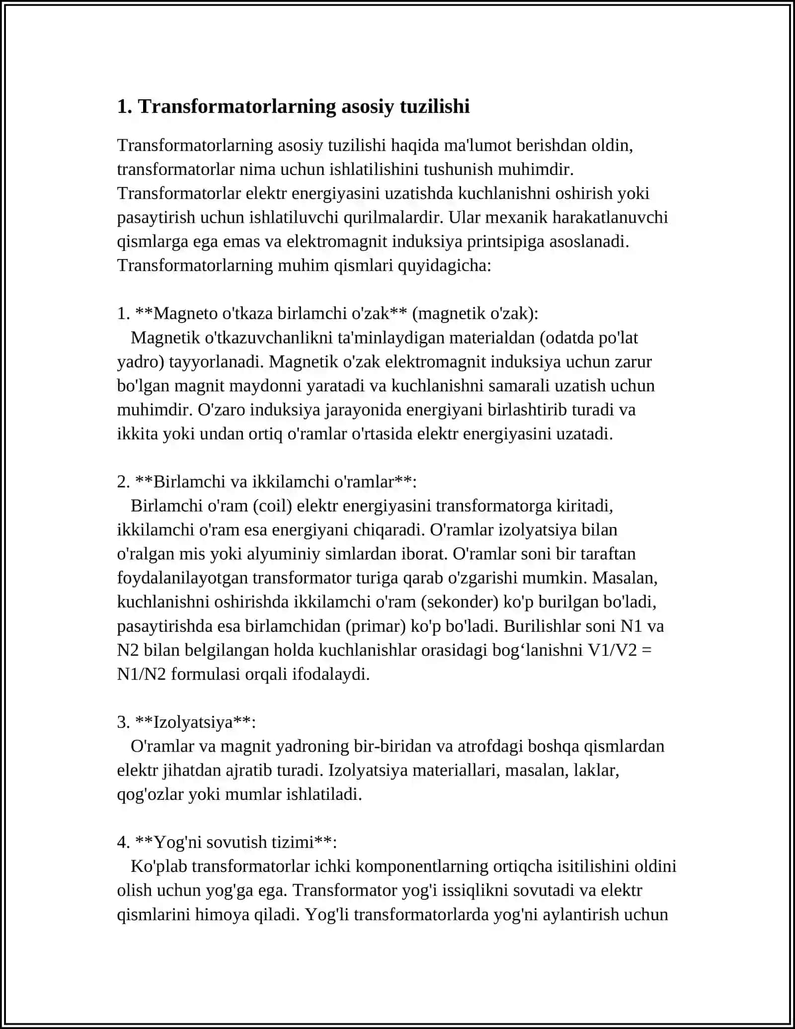 REFERAT Mavzu: TRANSFORMATORLAR 3