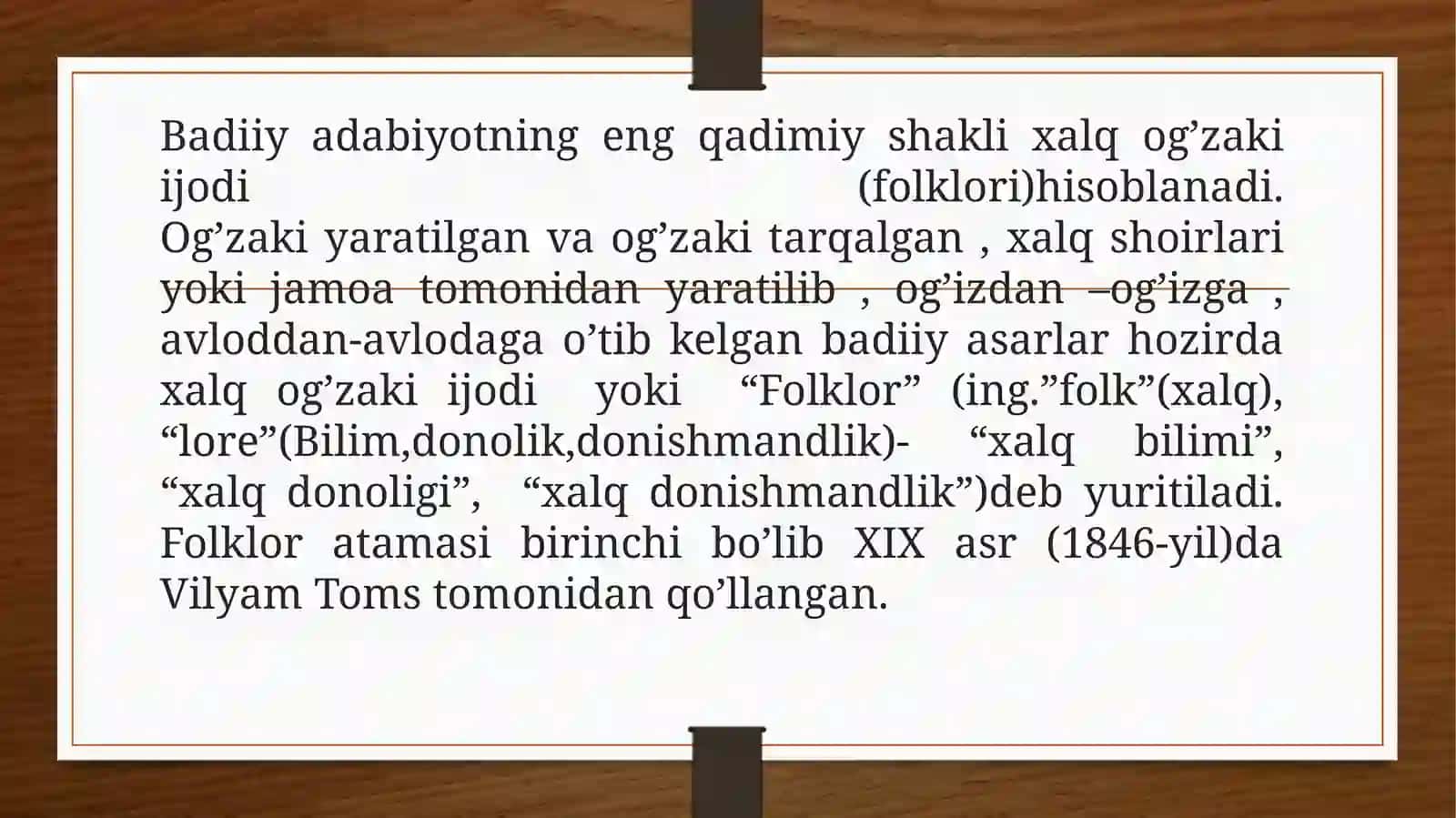 Xalq og’zaki ijodi va uning janrlari. Xalq ertaklari 3