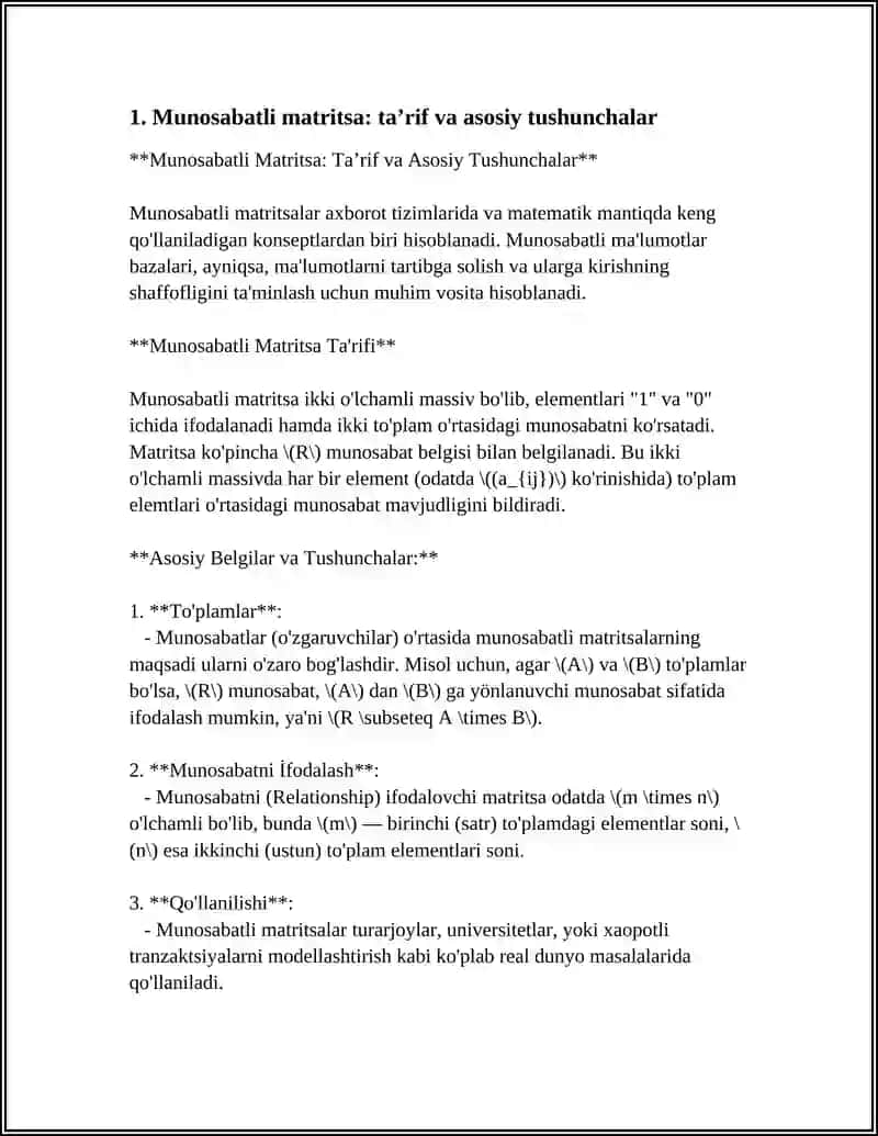GRAFLARNI TASVIRLASH USULLARI: MUNOSABATLI MATRITSASI 3
