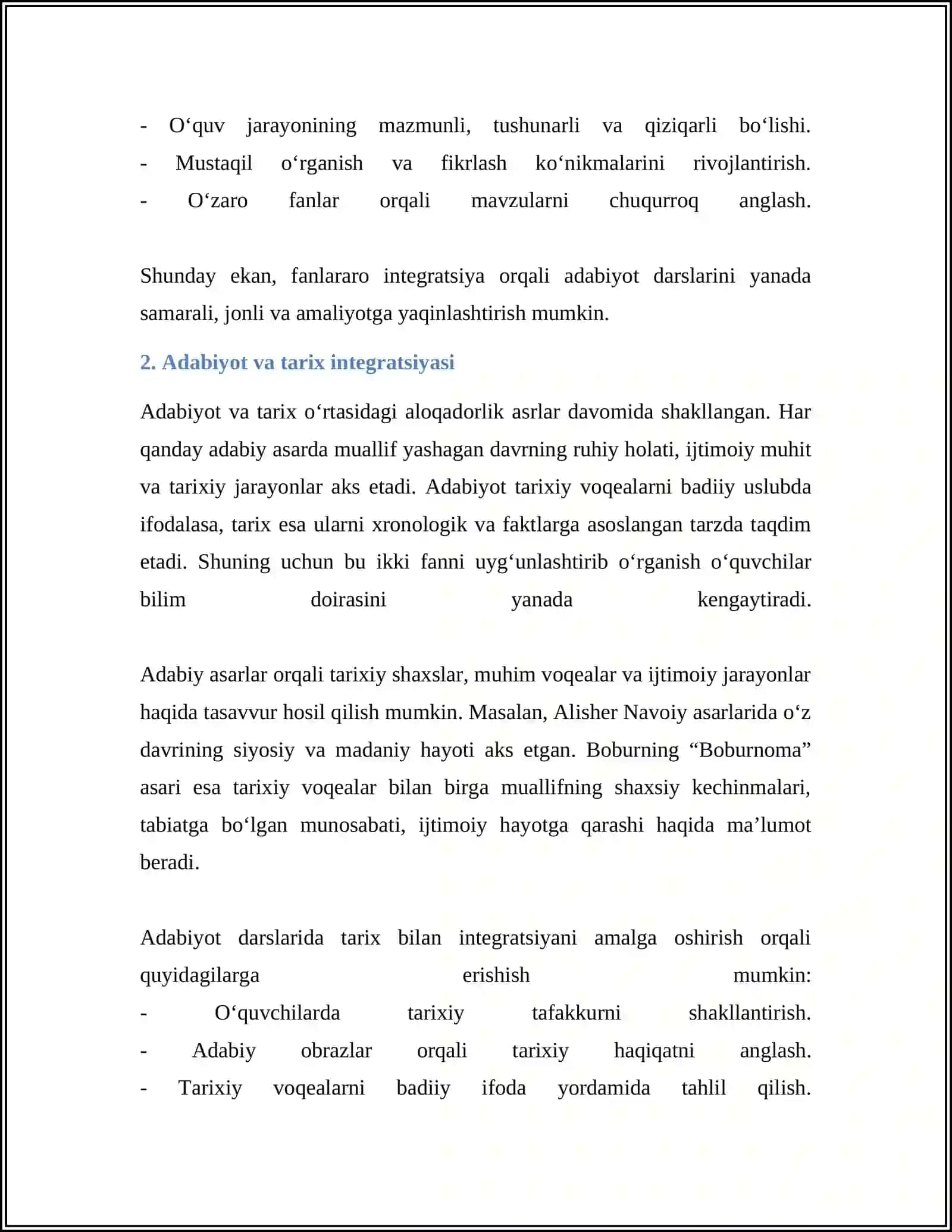 ADABIYOT DARSLARIDA FANLARARO INTEGRATSIYADAN FOYDALANISH 3