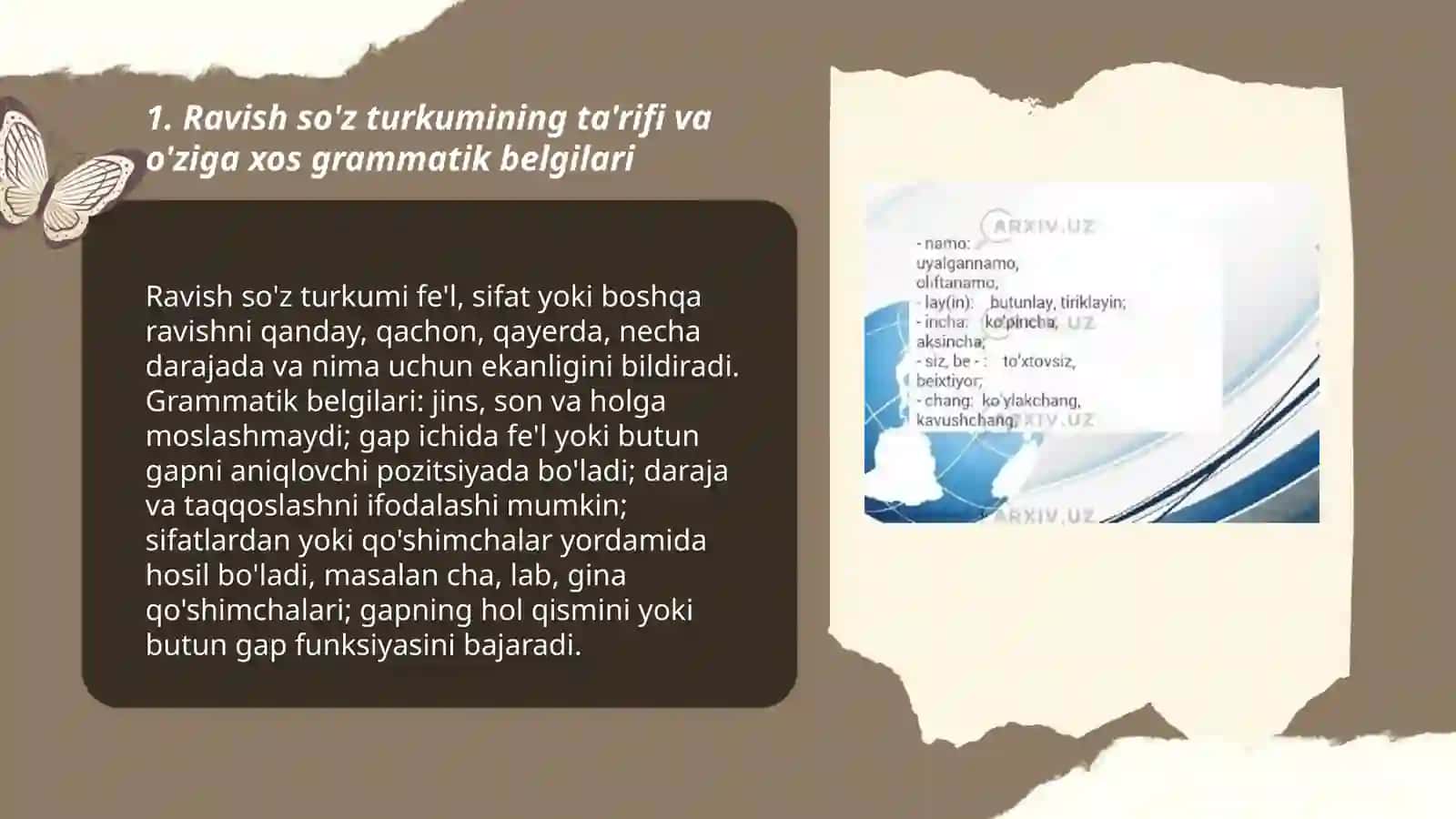 Ravish so'z turkumi va uning o'ziga xos belgilari 3
