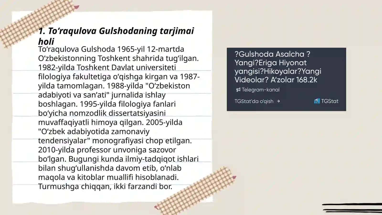Toʻraqulova Gulshodaning tarjimai holi 3