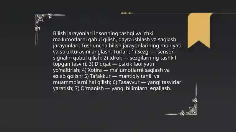 Bilish jarayonlari.Sezgi va idrokning psixologik xususiyatlari 3