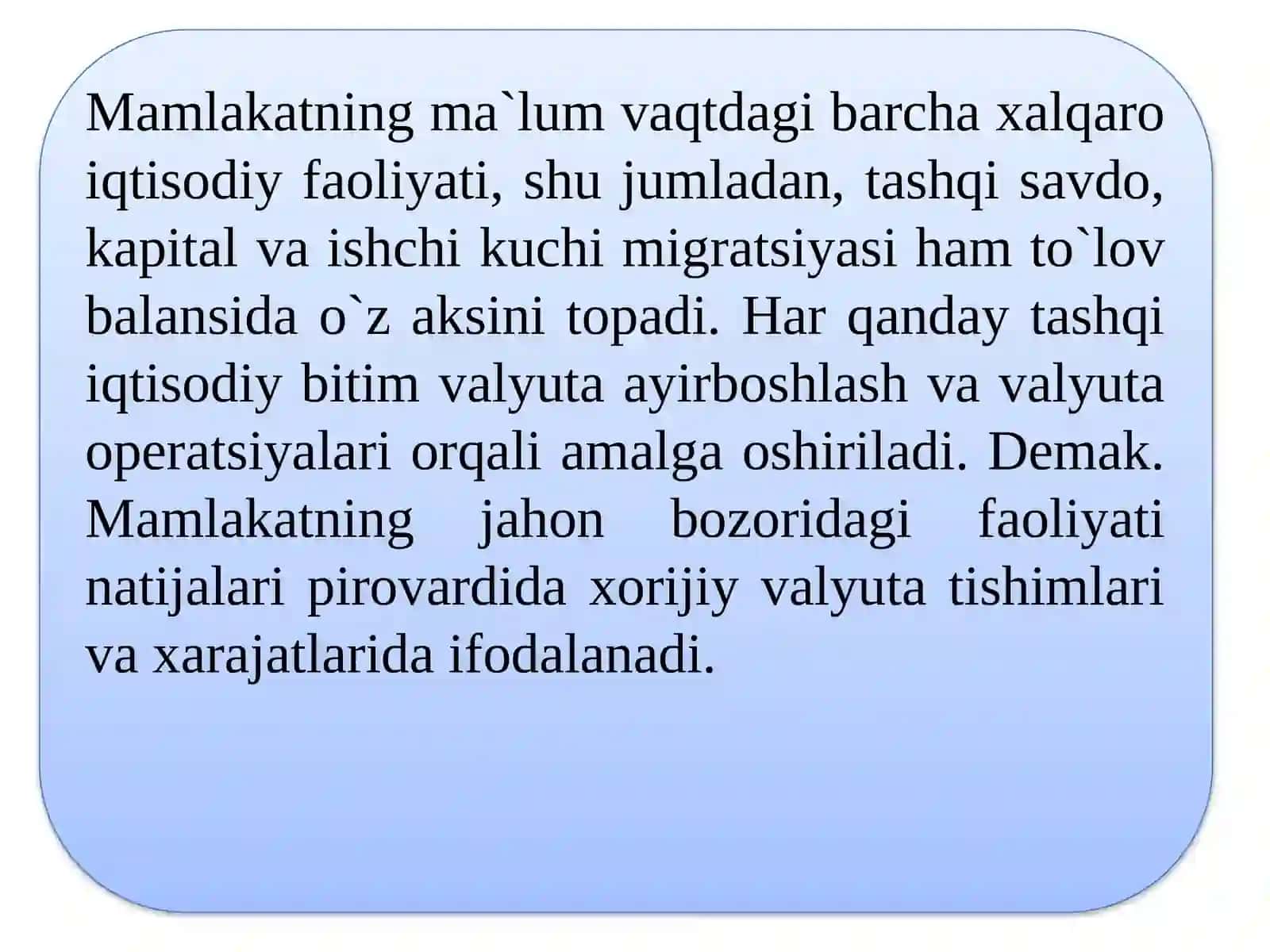 TO`LOV BALANSI. VALYUTA KURSI 3