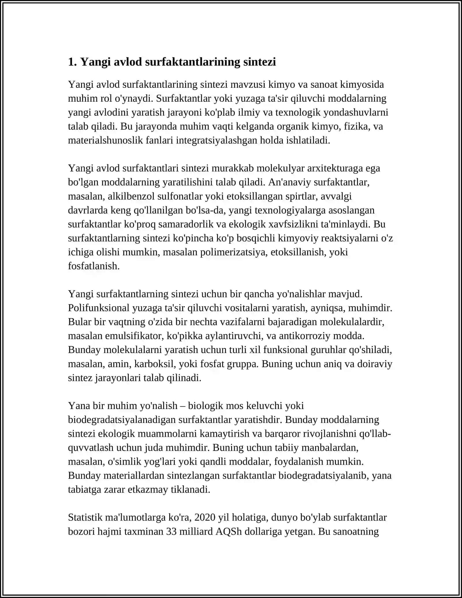 SURFAKTANT SINTEZINI OSHIRUVCHI YANGI AVLOD MODALLARI 3