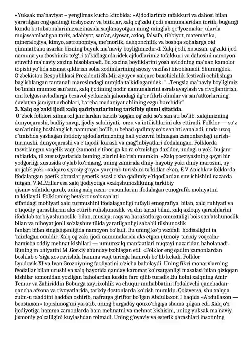 O'ZBEK FOLKLORIDAN YAKUNIY JAVOBLARI 3