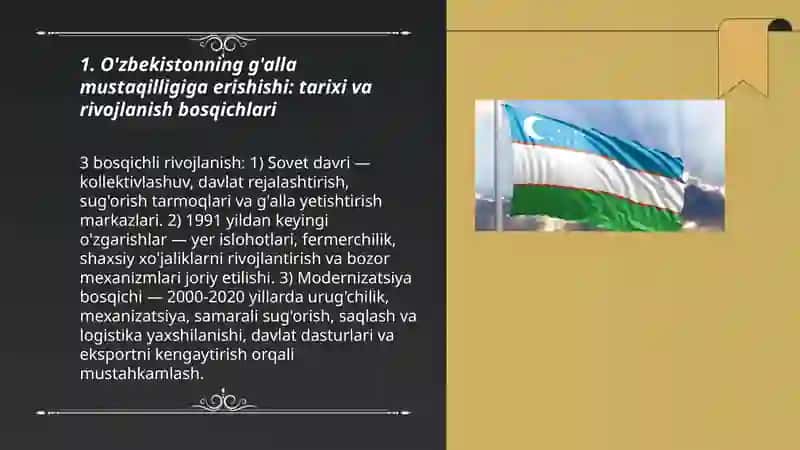 O'zbekistonning g'alla mustaqilligiga erishishi 3