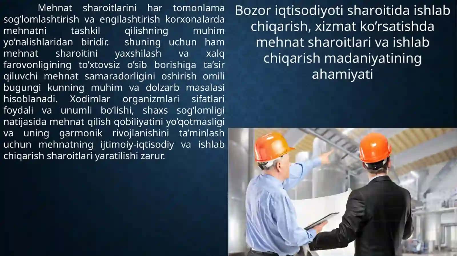 Mehnat sharoitlarini yaxshilash va ishlash 3