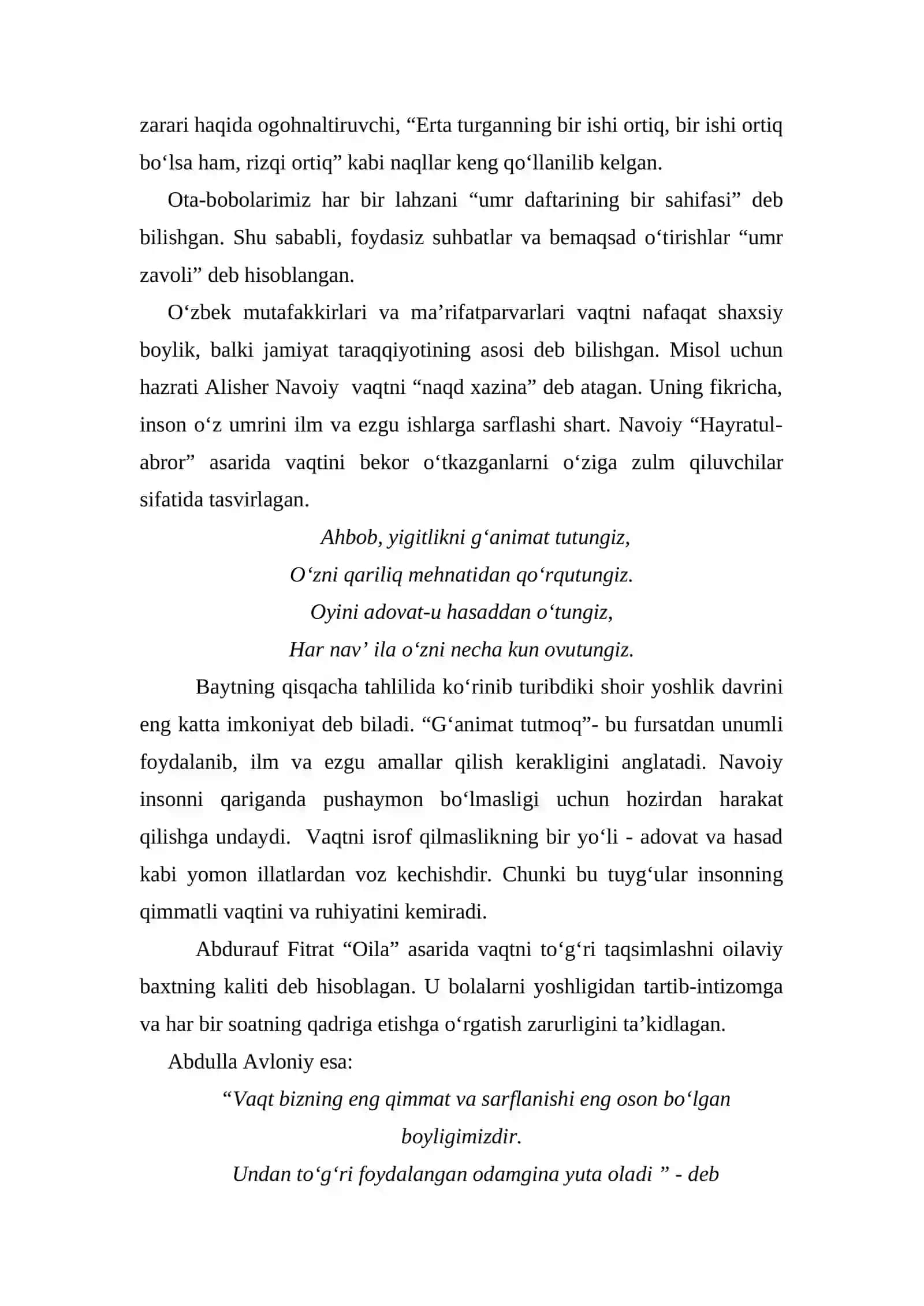 Vaqtni rejalashtirish Mustaqil ish 3